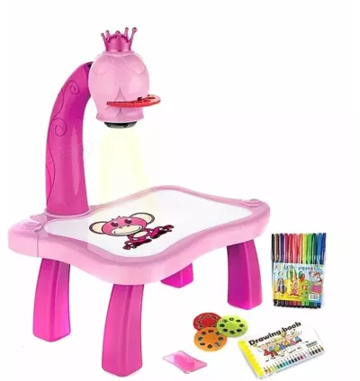 Child Learning Desk with Smart Projector Kids Painting Table Toy with Light Music Teaching Intelligent Projection Painting Machine Fun Learning Machine