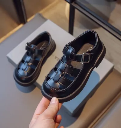 Stylish Kids' Buckle Sandals – Black Leather Look